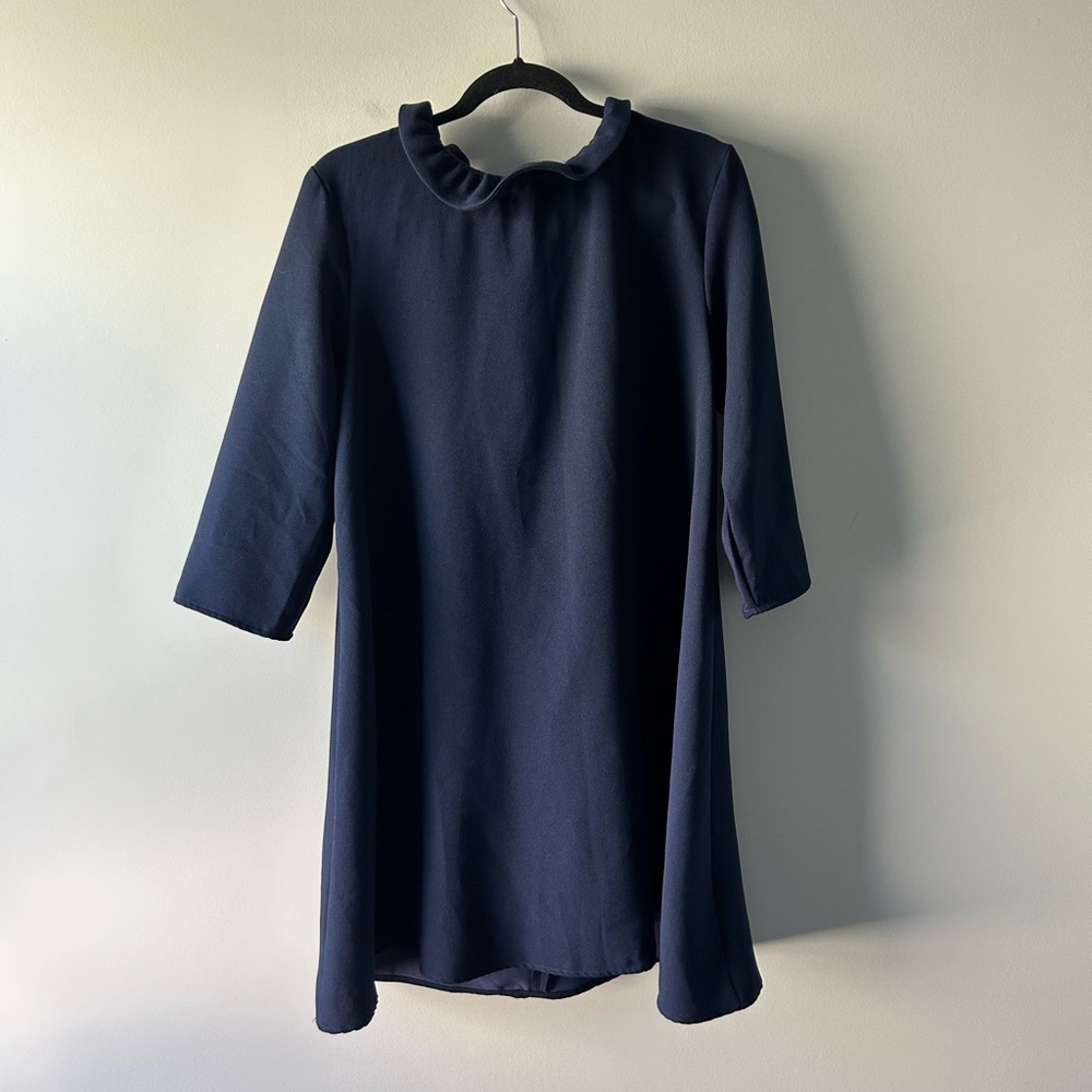 Pomander Place Navy Blue Ruffle Collar A-Line Dress